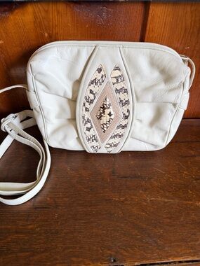 Sharif Cream Crossbody Bag with Snakeskin Accent Vintage